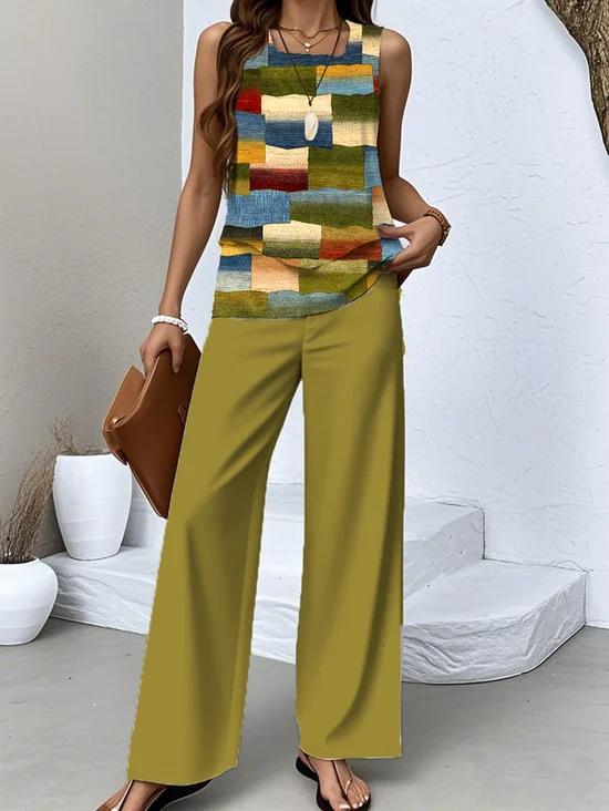 Regular Fit Casual Crew Neck Two-Piece Set With No