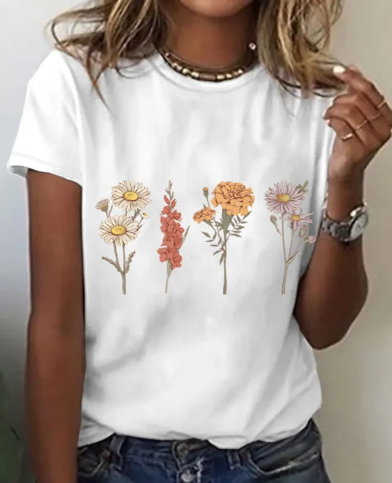Flower Grandma's Garden Print T-Shirt