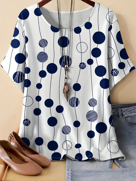 Simple Dolman Sleeve Polka Dots T-Shirt