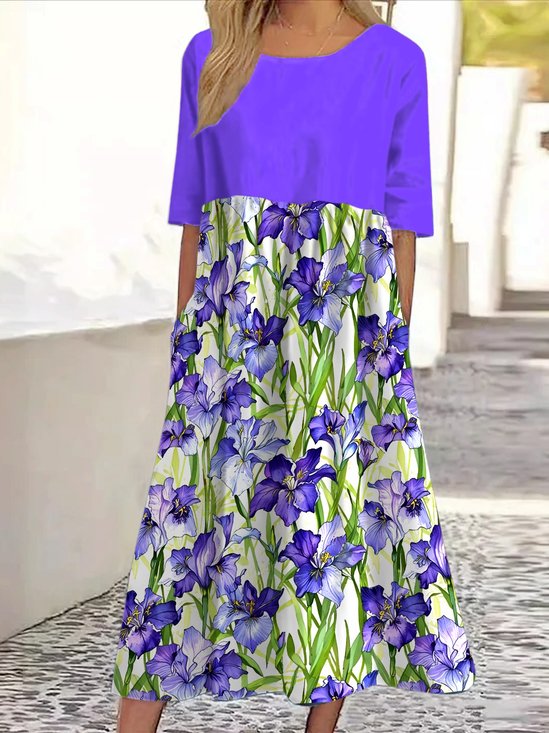 Cotton Floral Casual Dress With No