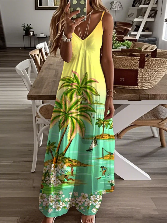 Coconut Tree Casual V Neck Regular Fit Dress With No Belt