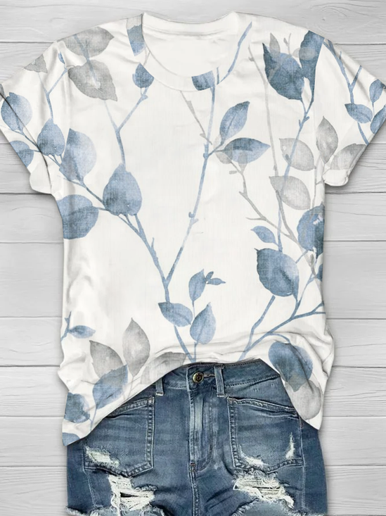 Women's Floral Print Casual Crew Neck Short Sleeve T-Shirt
