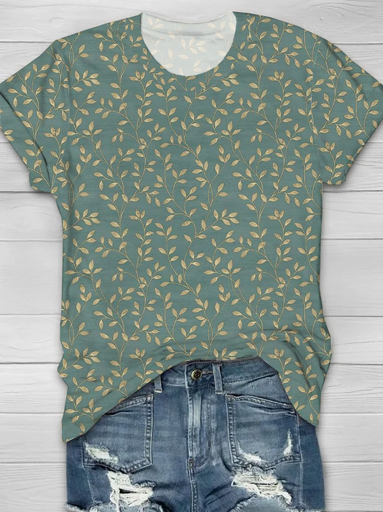 Women's Floral Print Casual Crew Neck Short Sleeve T-Shirt