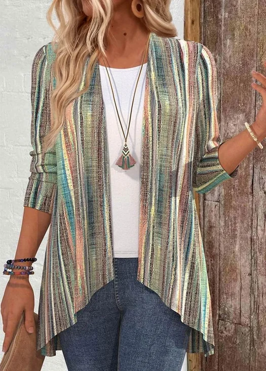 Women's Striped Print Casual Long Sleeve Cardigan