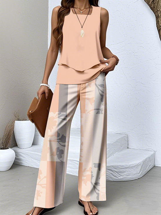 Multicolor Block Regular Fit Casual Two-Piece Set With No