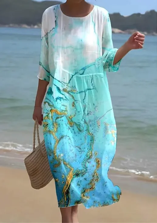 Printed Casual Mid Sleeve Round Neck Dress