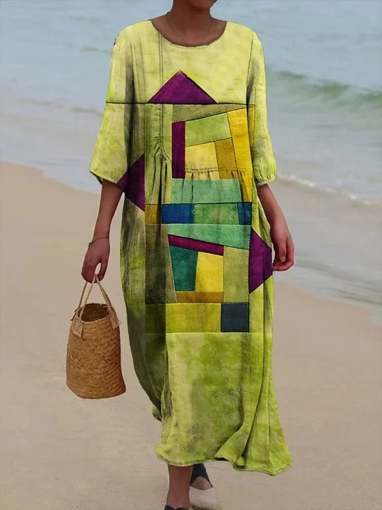 Casual Mid Sleeve Round Neck Dress