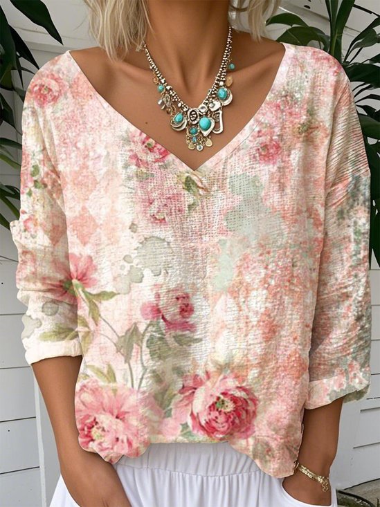 Casual Jersey Loose V Neck T-Shirt
