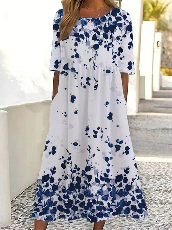 Women's Short Sleeve Summer White Floral Printing Crew Neck Daily Going Out Casual Maxi H-Line Shift Dress Dress