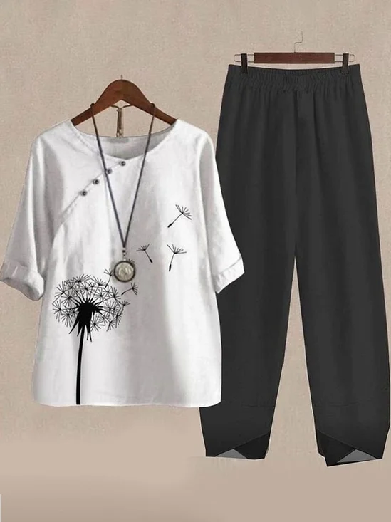 Women's Printing Floral Daily Going Out Two-Piece Set Black-white Casual Summer Top With Pants Matching Set