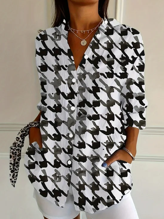 Regular Fit Casual Houndstooth Cotton Shirt