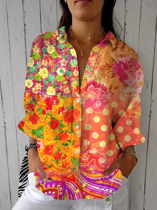 Shirt Collar Loose Casual Geometric Shirt