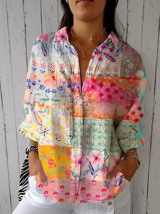 Loose Gradient Pattern Shirt Collar Casual Shirt