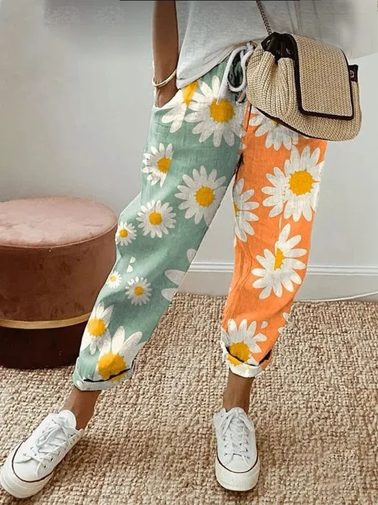 Women's  H-Line Straight Pants Daily Going Out Pants As Picture Casual Printing Floral Spring/Fall Pants