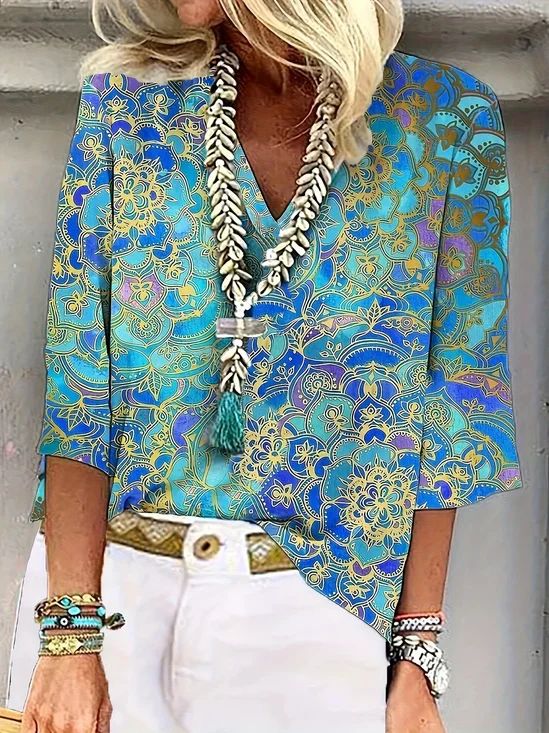Cotton Shawl Collar Boho Blouse
