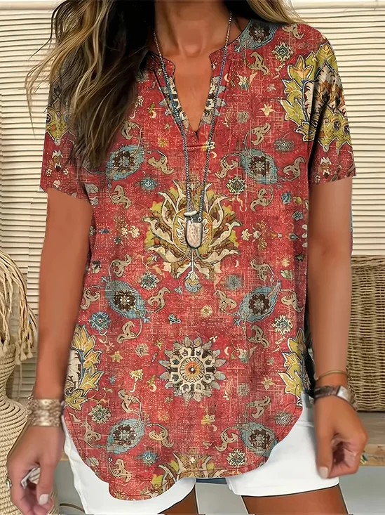 Loose Cotton Shawl Collar Elegant Blouse