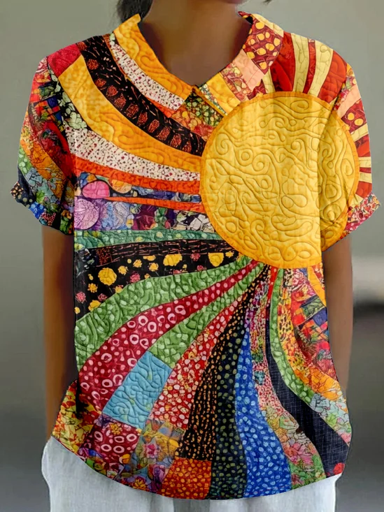 Shawl Collar Multicolor Block Vintage T-Shirt