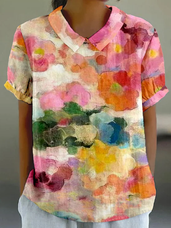 Shawl Collar Gradient Pattern Loose Casual T-Shirt