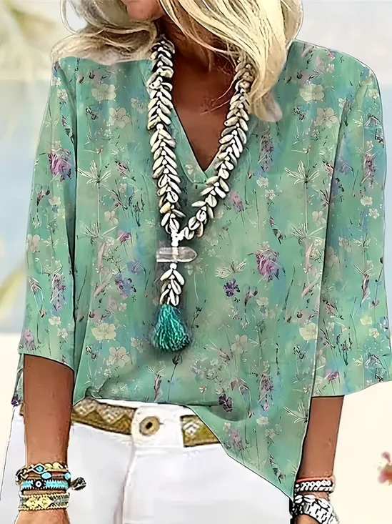Shawl Collar Cotton Loose Elegant Blouse