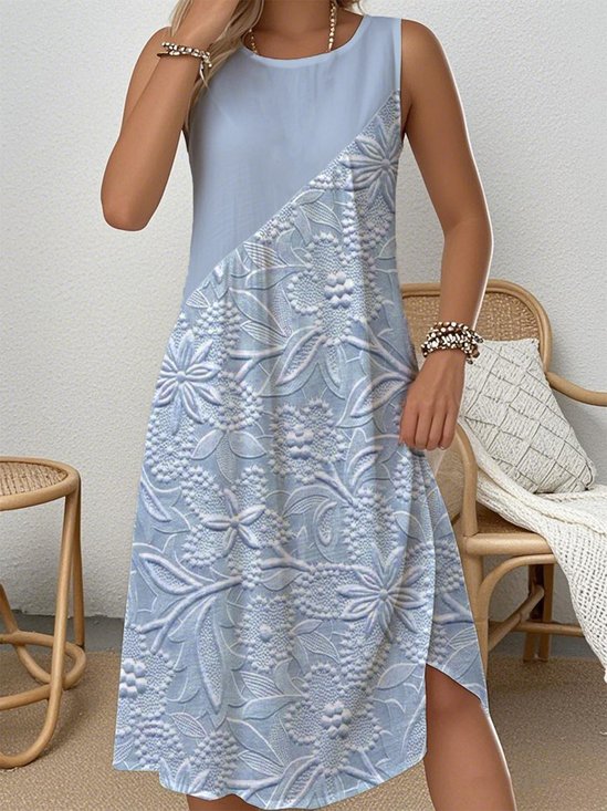 Multicolor Block Simple Dress With No