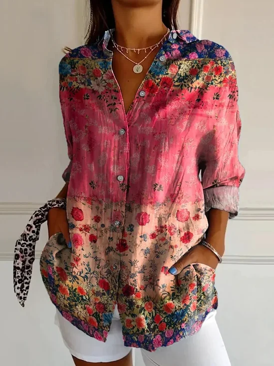 Women's Floral Pattern Art Print Punk Hippie Long Sleeve Blouse