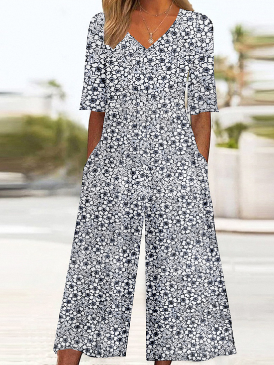 Vintage Floral V Neck Jumpsuit