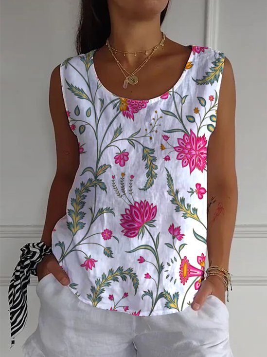 Loose Crew Neck Simple Floral T-Shirt