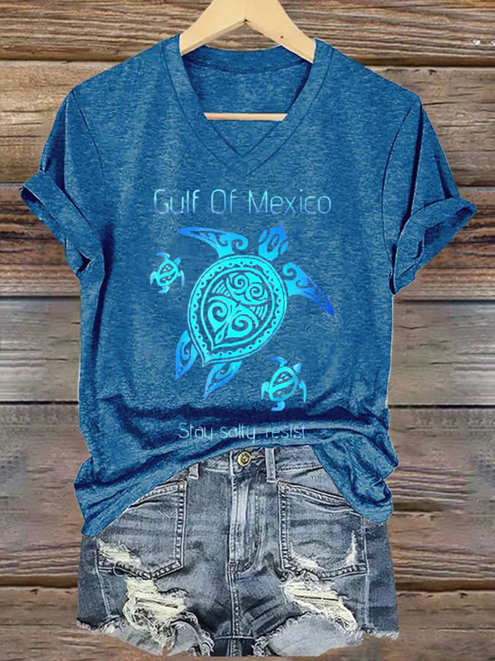 Women's Gulf of Mexico Print V-Neck T-Shirt