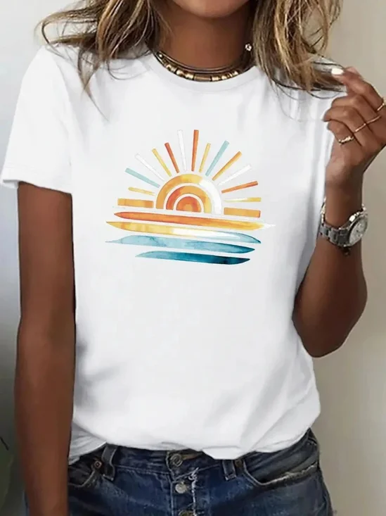 Casual Regular Fit Cotton Scenery T-Shirt