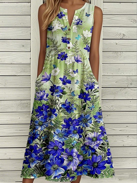Notched Casual Loose Buckle Dress With No