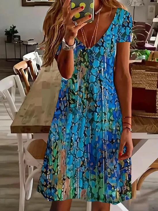 Women's Abstract Print Casual V-Neck Short Sleeve Dress