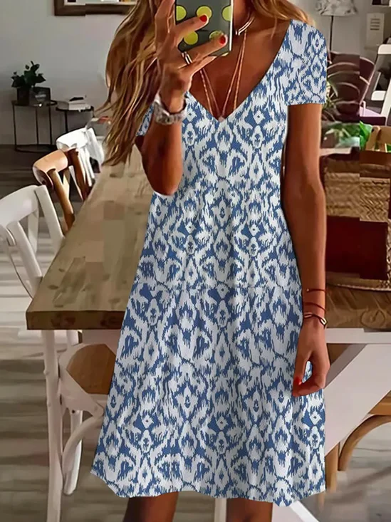 Women's Geometric Print Casual V-Neck Short Sleeve Dress