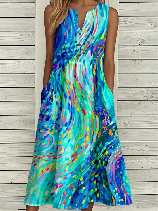 Women's Vintage Floral Art Print Pocket Dress