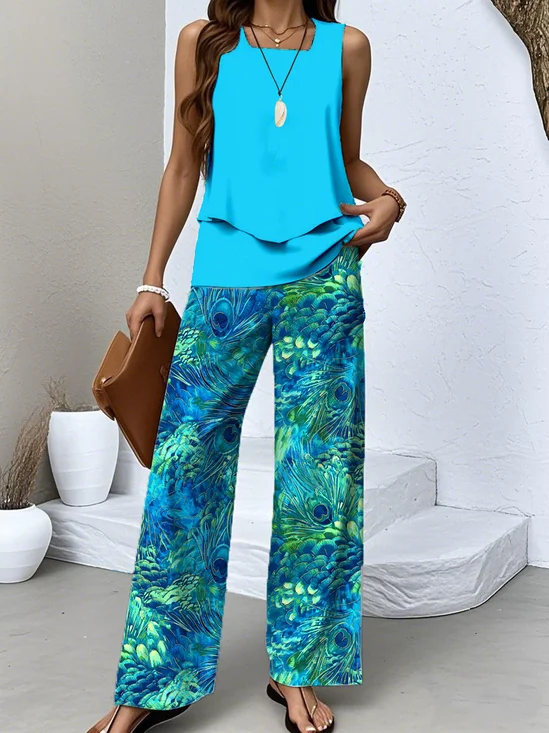 Casual Crew Neck Regular Fit Two-Piece Set With No