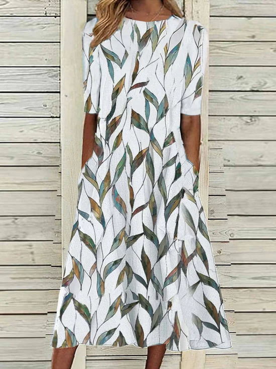Women's Floral Print Round Neck Everyday Long Casual Shift Dress