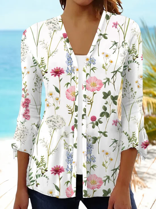 Women's Floral Print Casual Half Sleeve Cardigan