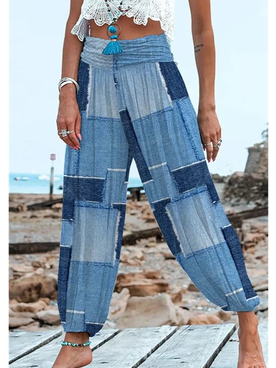 Multicolor Block Casual Loose Pants
