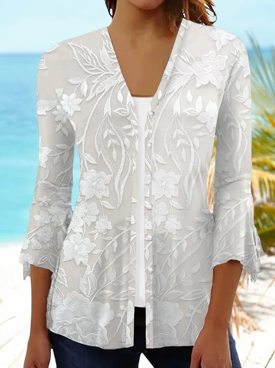 Women's Floral Print Casual Half Sleeve Cardigan