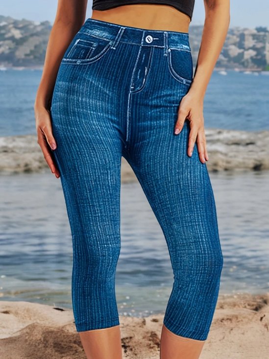 Regular Fit Casual Faux Denim Print Graphic Pants