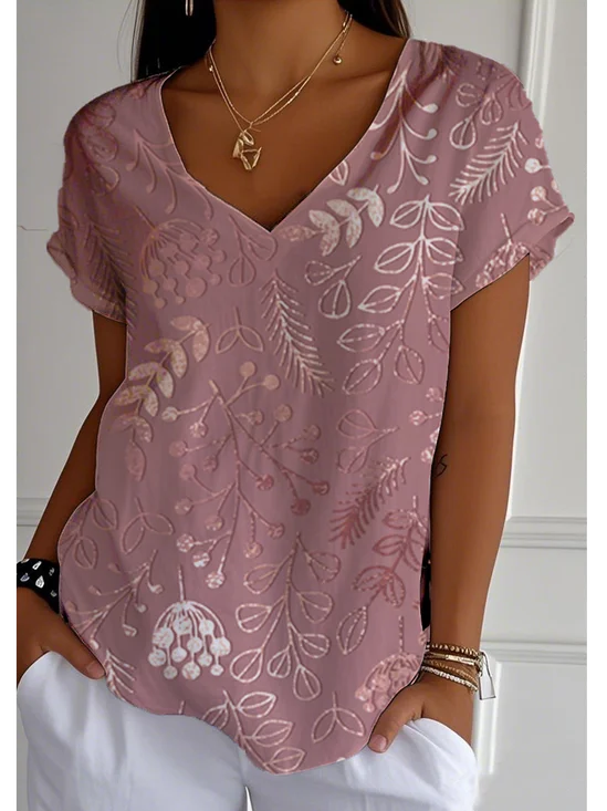 Casual V Neck Jersey Loose T-Shirt
