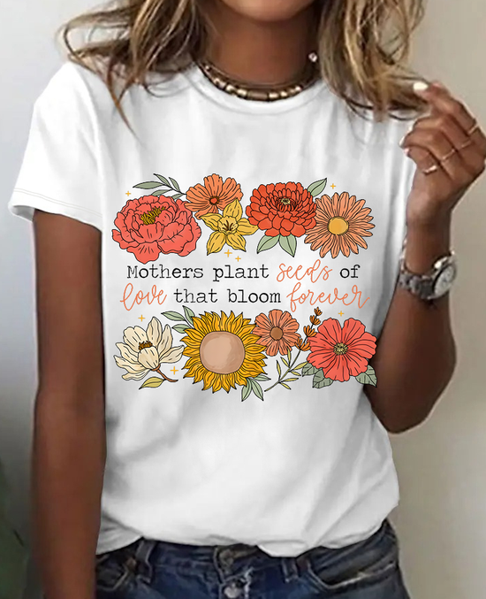 Retro floral mama quote Print T-Shirt