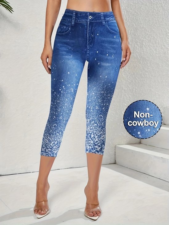 Casual Faux Denim Print Graphic Regular Fit Pants
