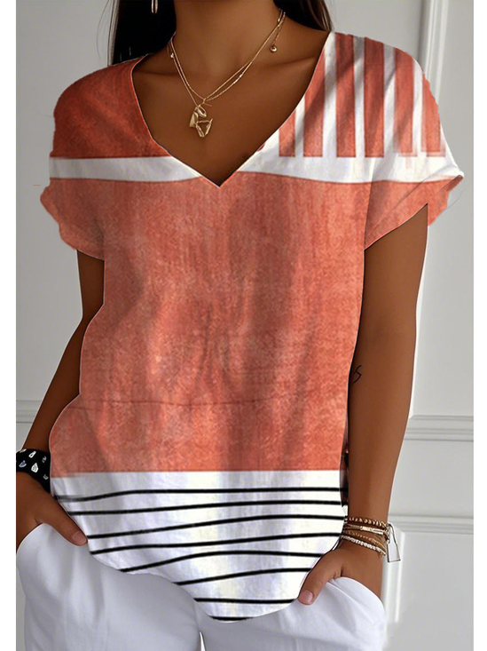 Casual Jersey Loose Striped T-Shirt