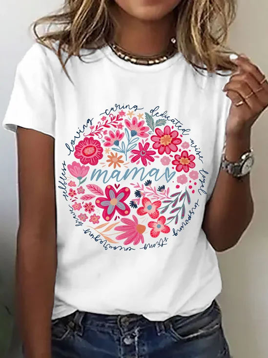 Boho Floral Mama Cotton T-Shirt