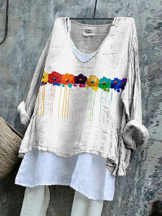 V Neck Floral Vintage T-Shirt