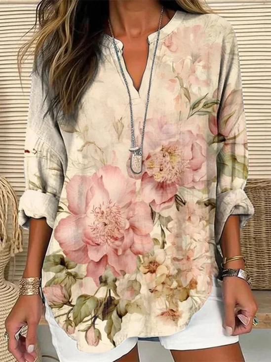Casual Cotton Floral Blouse