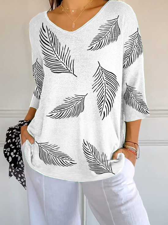 Women's Feather Print Casual T-Shirt