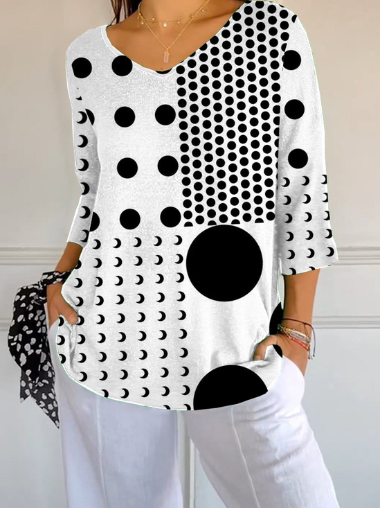 Women's Polka Dot Print Casual Three-quarter Sleeve T-shirt