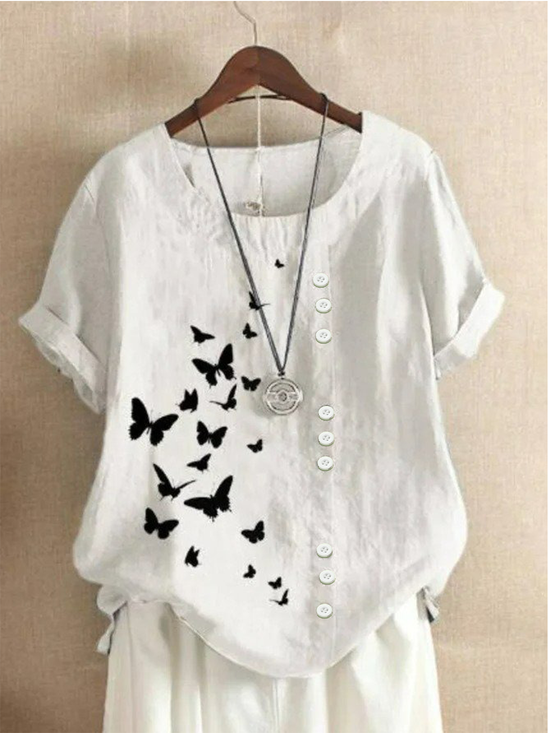 Casual Crew Neck Butterfly Blouse
