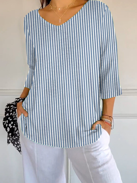 Women's Striped Print Casual Three-quarter Sleeve T-shirt